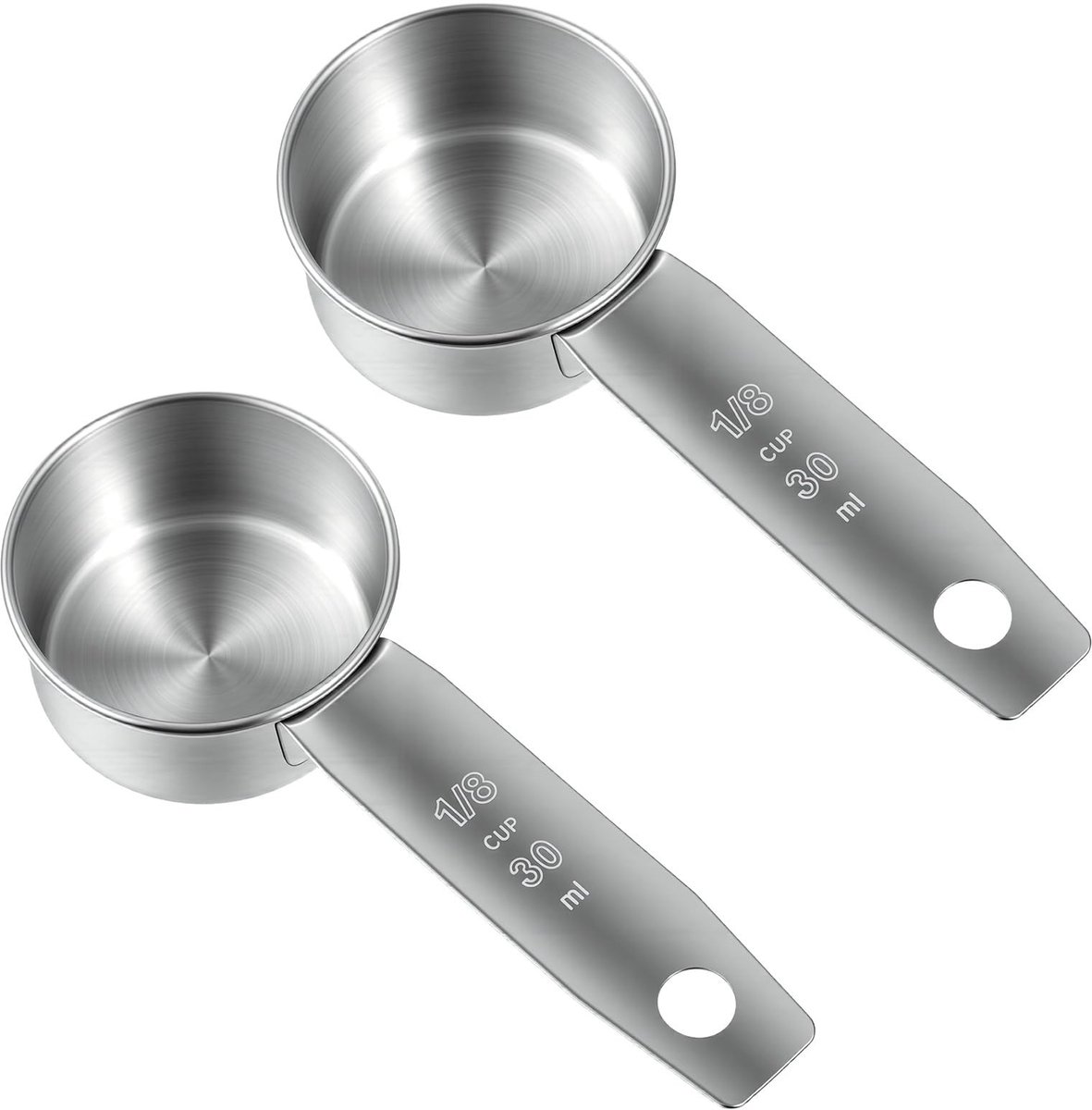 Dailygoods - Tyqour 2 STUKS 1/8 Maatlepels 1/8 Kop (30ml, 1oz) Maatbekers 1/8 Theelepel Maatlepel Roestvrijstalen Koffie Meetlepel Duurzame Metalen Maatbekers