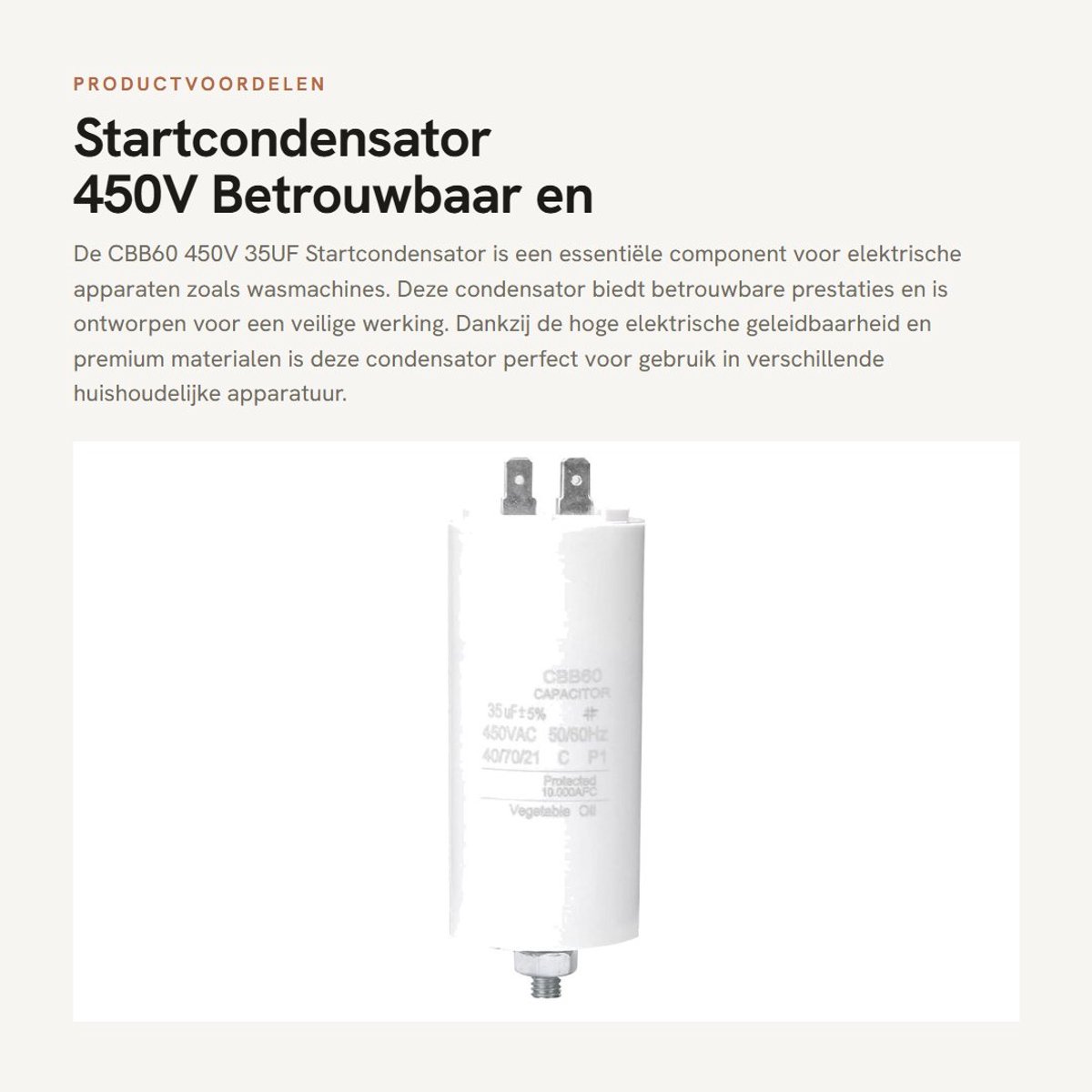 Dailygoods - Startcondensator 450V - Betrouwbaar en Duurzaam - 35UF Capaciteit - Voor Wasmachines - Efficiënt Energiegebruik - Essentieel voor Huishou...