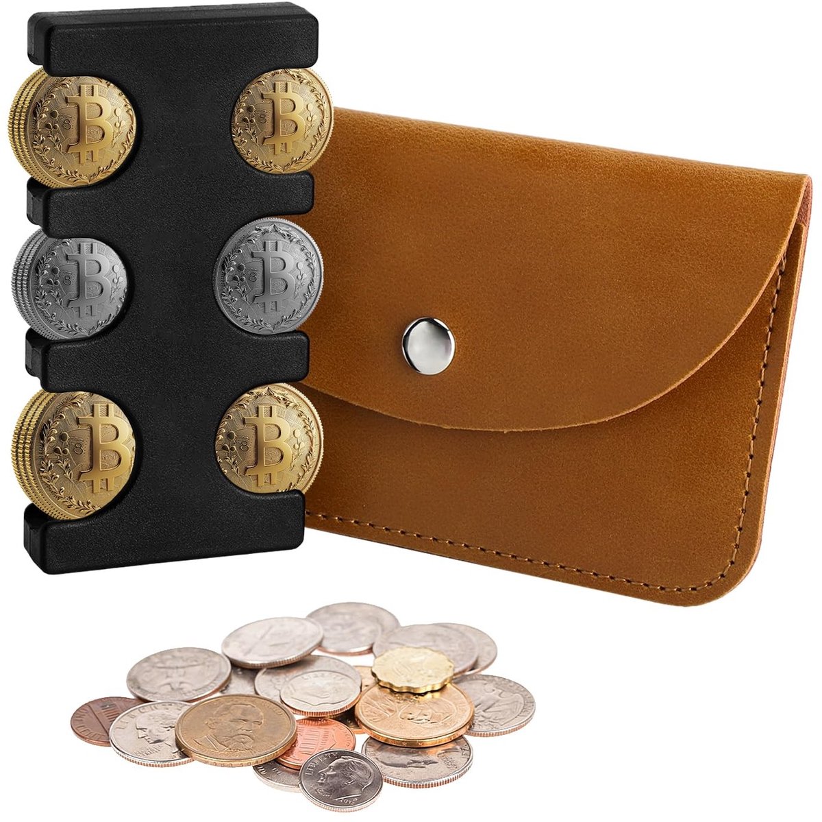 Dailygoods - Muntenzakje, muntsorteerder met kaartetui, muntbox kleingeld sorteerder muntenbox, muntbeurs, muntdispenser, muntverzamelaar, muntenhouder van kunststof van 2 euro tot 1 cent.