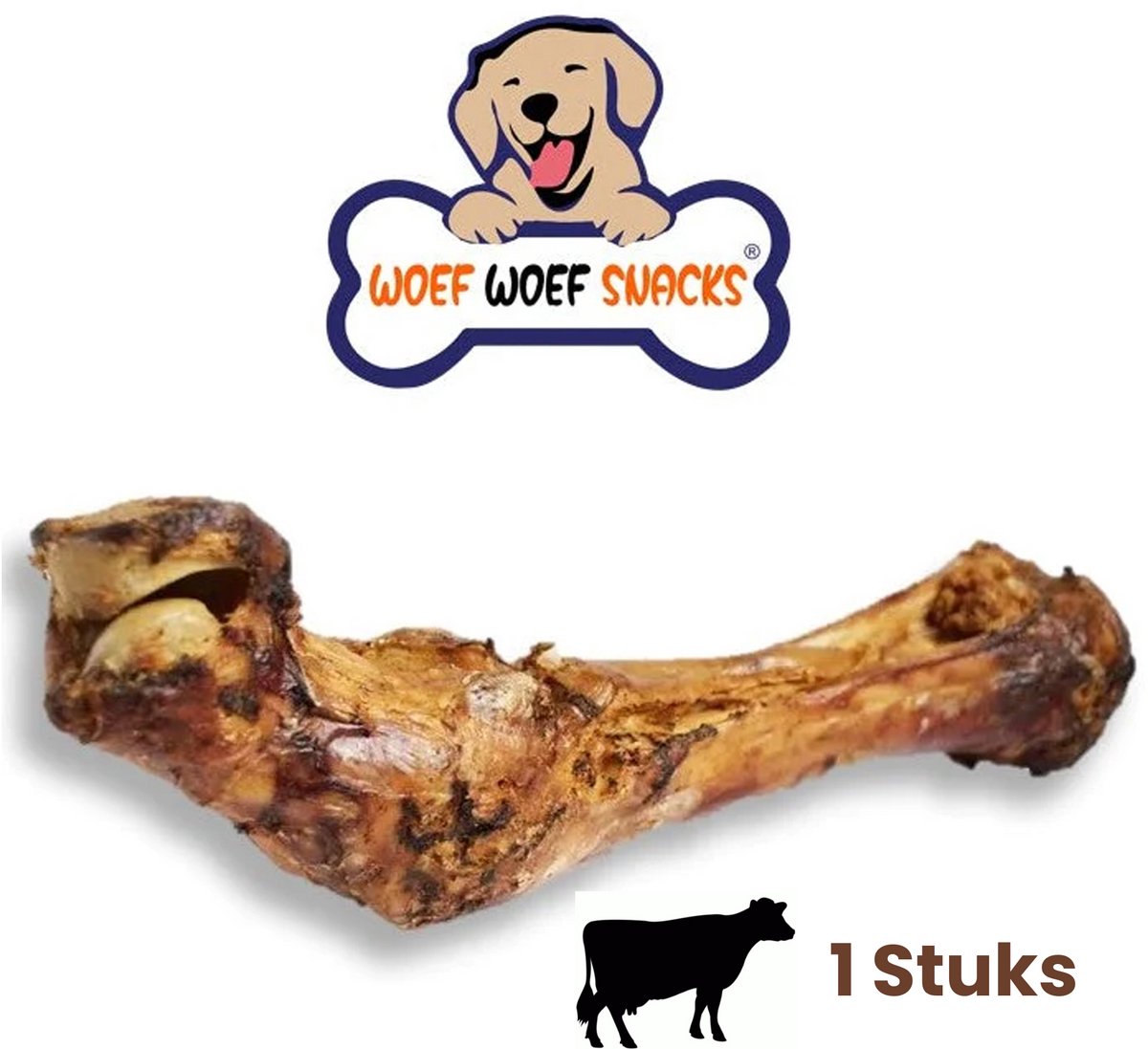 Woef Woef Snacks Hondensnacks Runderbot 1 stuk - Kauwsnacks Botten - Gedroogd vlees Rund - Voor grotere hondenrassen +12kg - Geen toevoegingen