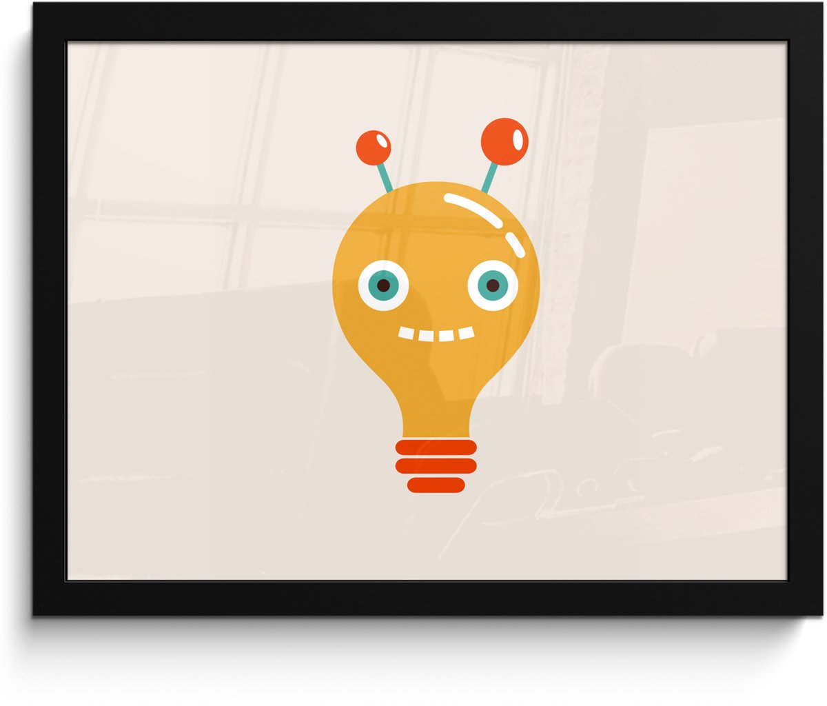 Poster in lijst - Fotolijst 40x30 cm - Posters - Robot - Gloeilamp - Gezicht - Antenne - K
