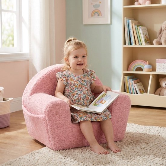 New Baby Teddy kinderfauteuil Roze Boucle - Kinderstoel — afbeelding 2