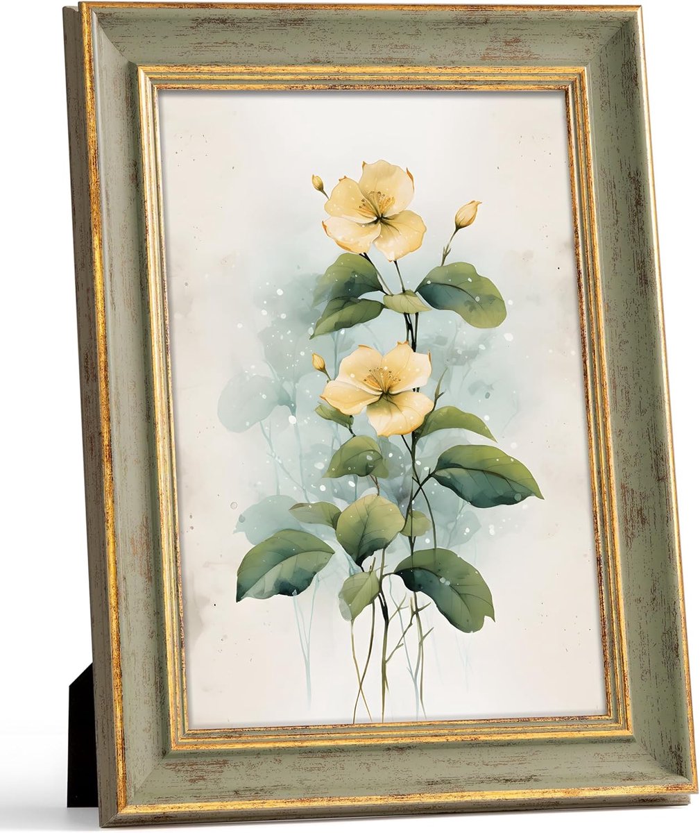A4 Fotolijst, 21 x 29,7 cm, fotolijst, vintage, groen, antiek, goud, retro, shabby wanddecoratie, bureau, familie, vriend, bruiloft, verjaardag, cadeau, Moederdag, moeder, oma