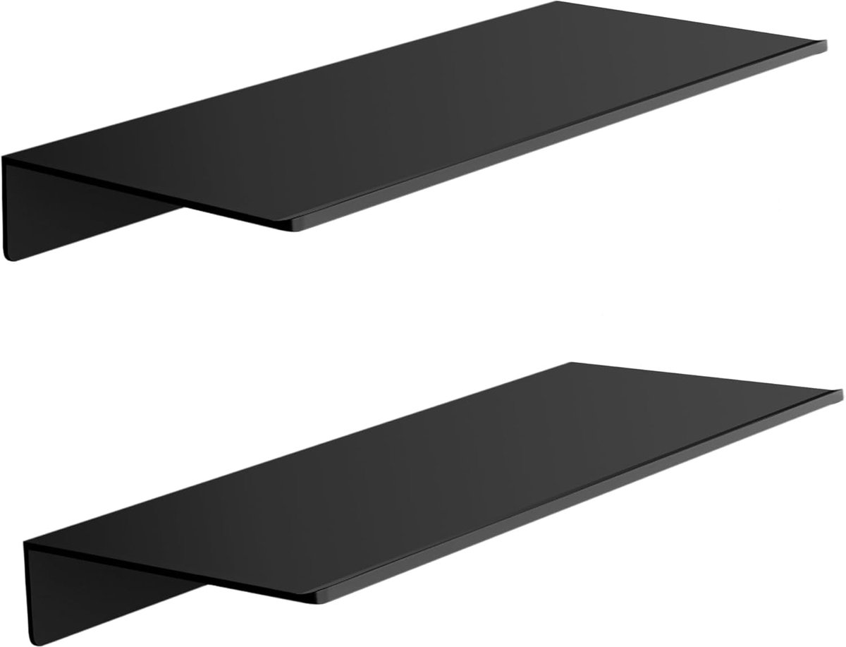 Zwevende planken set van 2 stuks, lengte 30 cm, van metaal, voor wandmontage, decoratieve muurplanken, displayplanken voor woonkamer, slaapkamer, badkamer, hal, kantoor, zwart