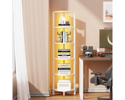 Hoppa! Hoekplank met LED-licht - 6-laags hoekboekenplank voor kleine ruimte - Wit - 28 x 28 x 149 cm (B x D x H)