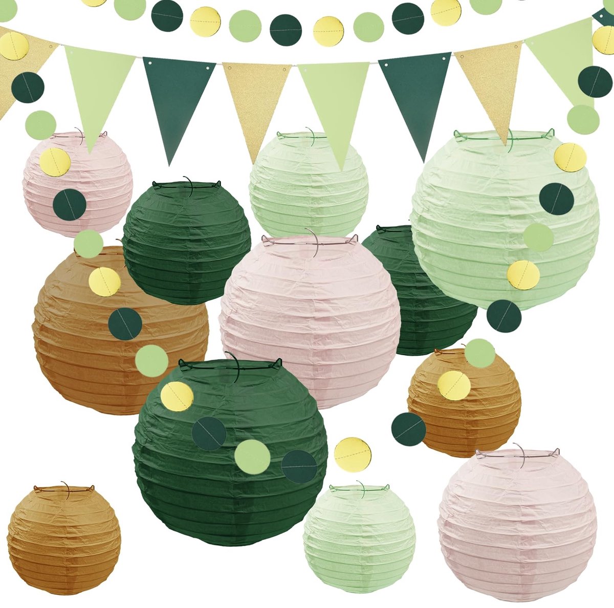 Dailygoods- Lantaarns Set van 14 - Papieren Lantaarns - Feestdecoratie - Buiten - Vintage - Milieuvriendelijk - Diverse Maten