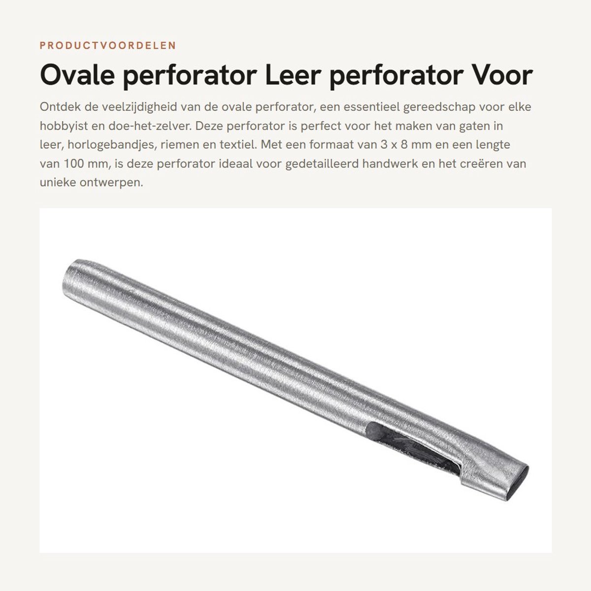 Dailygoods- Perforator Ovaal 45# Staal - Holle Gaten - Handgereedschap - Leren Tas - Snijden Meerdere Lagen - 100 mm Lengte - Leerpunt