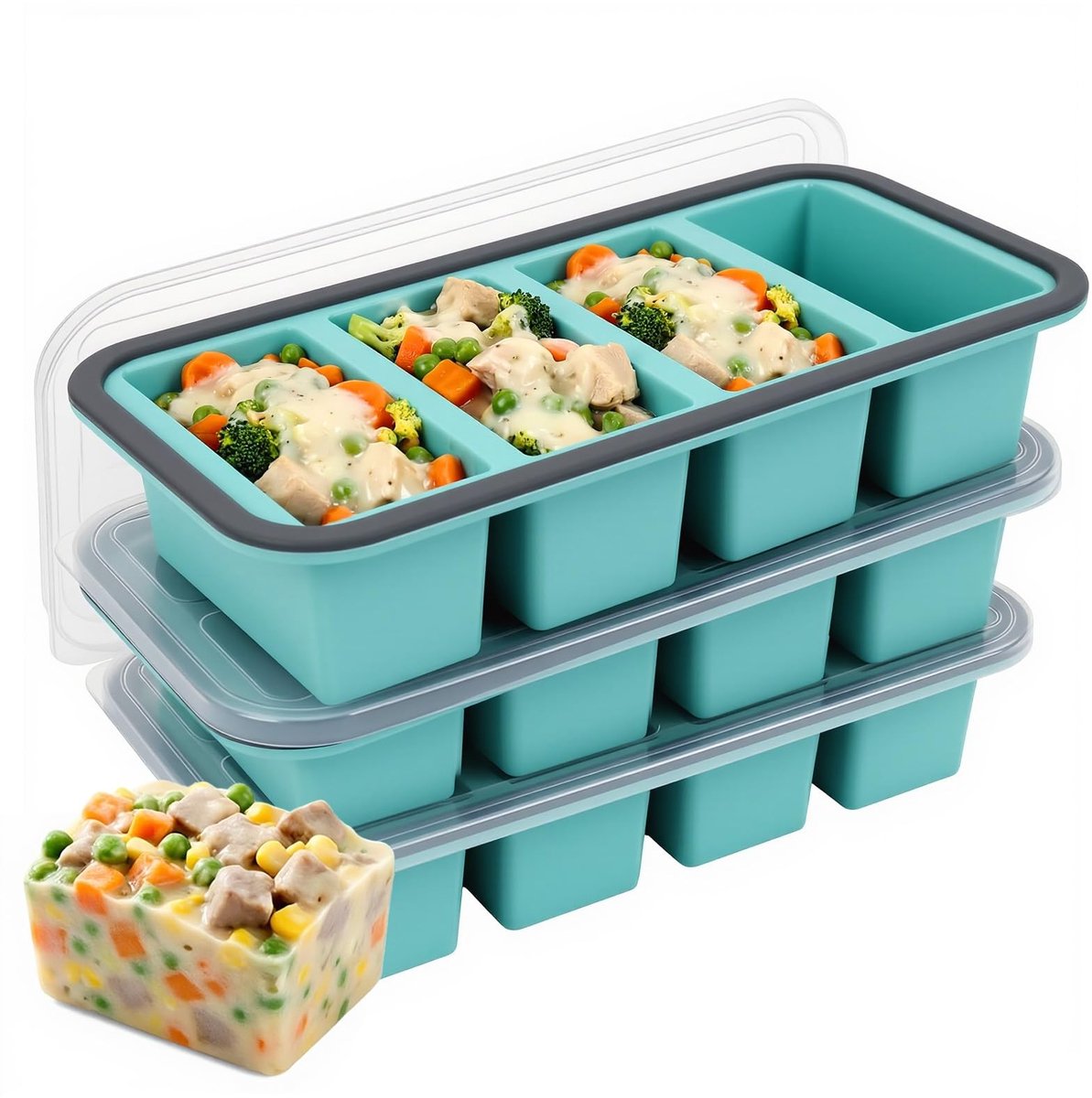Dailygoods- Siliconen Vriesvorm Extra Groot - Vriescontainer - Soep/Houderen - IJsblokjesvorm - Maaltijdprep - 250 ml Inhoud - Diepvriescontainer