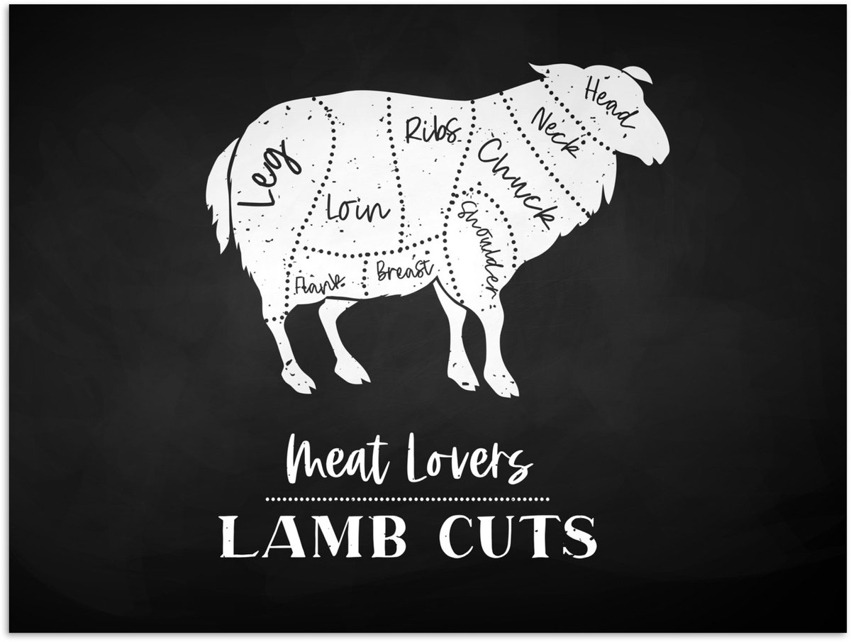 Poster 120x90 cm - Schaap - Keuken - Slager - BBQ - Posters - Kamer decoratie - Wanddecora
