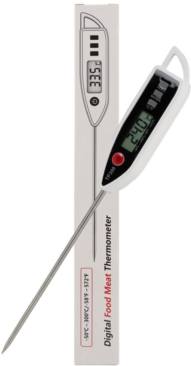 Dailygoods- Keukenthermometer waterdicht - Voedselthermometer digitaal - Lange sonde - Nauwkeurigheid ± 1 °C - Bereik -50 °C tot +300 °C - Snel aflezen in 2-4 seconden