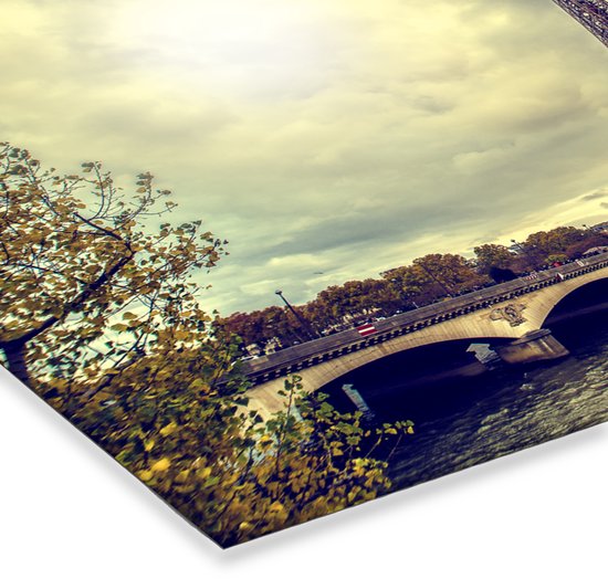 Poster in lijst - Fotolijst 90x60 cm - Posters - Uitzicht over het water op de Eiffeltoren en Parijs - Posterlijst zwart - Decoratie - Wanddecoratie woonkamer - Muurdecoratie slaapkamer