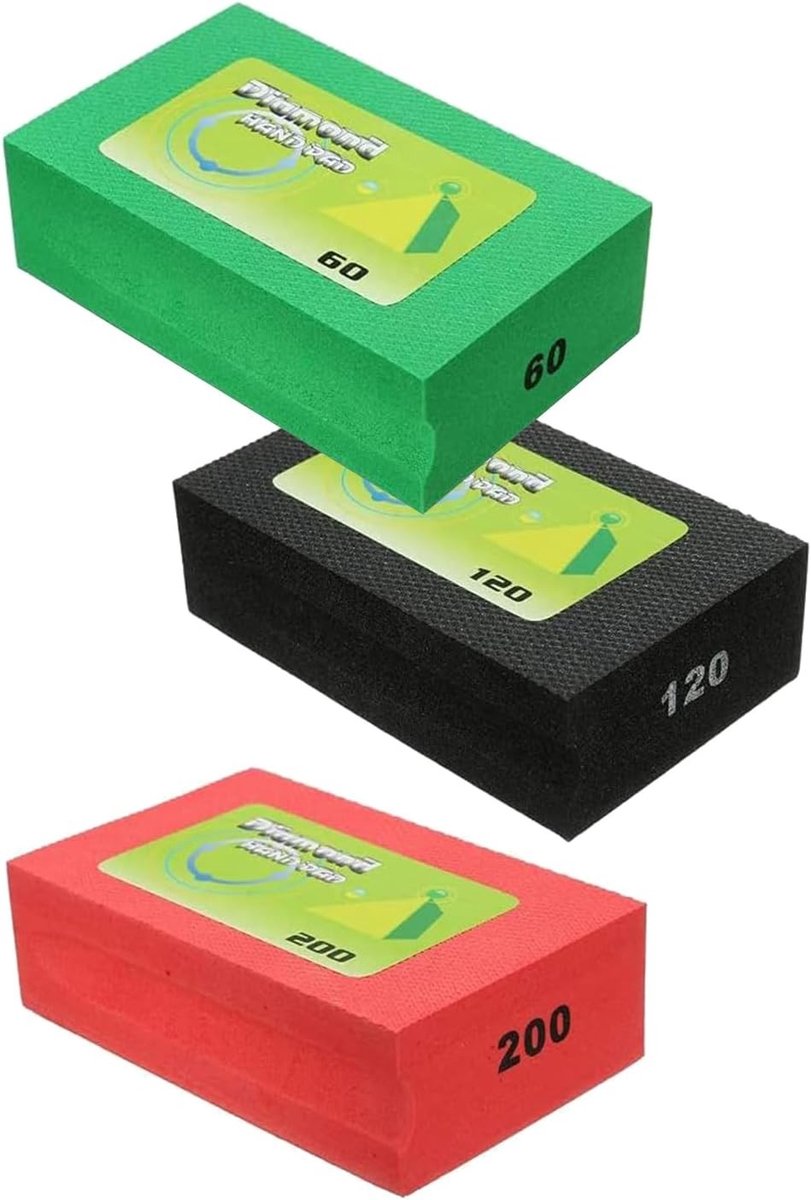 3 Stuks Schuurblokken voor Handmatig Polijsten - Diamant Pads Kit 60 Grit, 120 Grit en 200 Grit voor Graniet, Marmer en Glas Slijpen