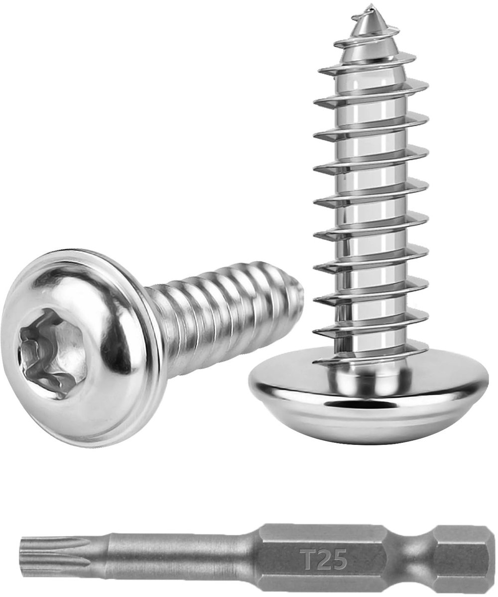 Dailygoods - 150 stuks zelftappende plaatschroeven, zelftappende schroeven, roestvrijstalen schroeven, M5 x 16 mm lenskopschroeven, hout, TORX-schroeven voor kunststof metaal, met 1 stuk T10 boor