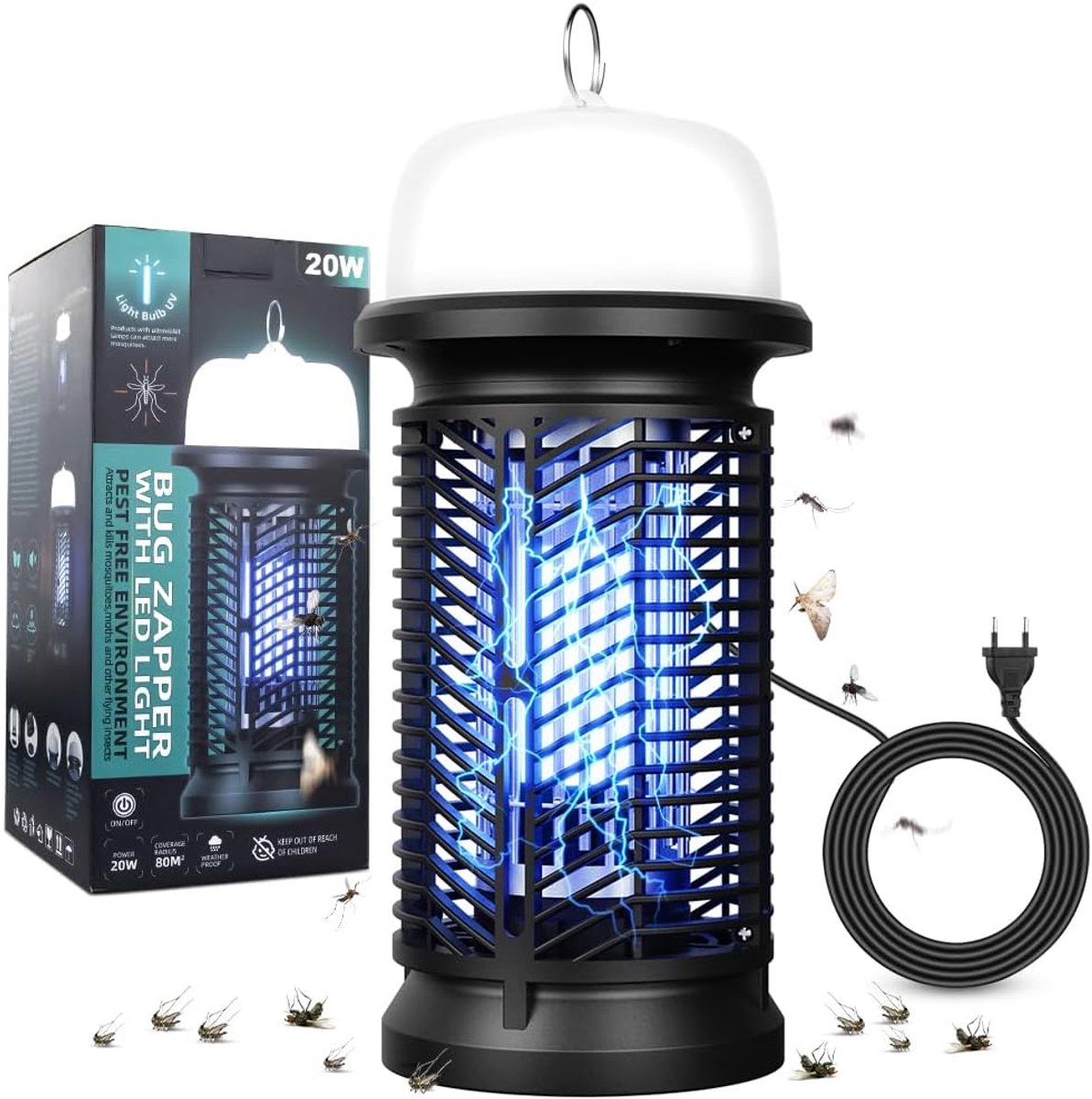 Thijox - 20 W Insectenverdelger, Elektrische Muggenlamp met 9 W LED Licht, 4500 V UV Muggenval, Vliegenvanger voor Binnen en Buiten, Ideaal voor Slaap