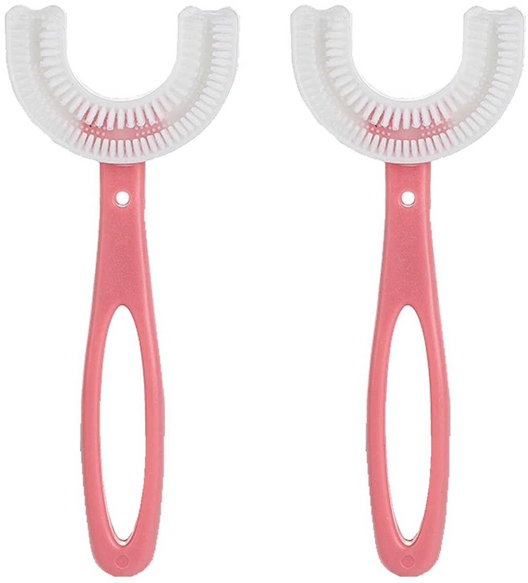 Dailygoods- Tandenborstel U-vormig - Siliconen Borstelharen - Massagetandvlees - Draagbaar - Voor Kinderen (6-12 jaar) - Roze - Kindertandenborstel