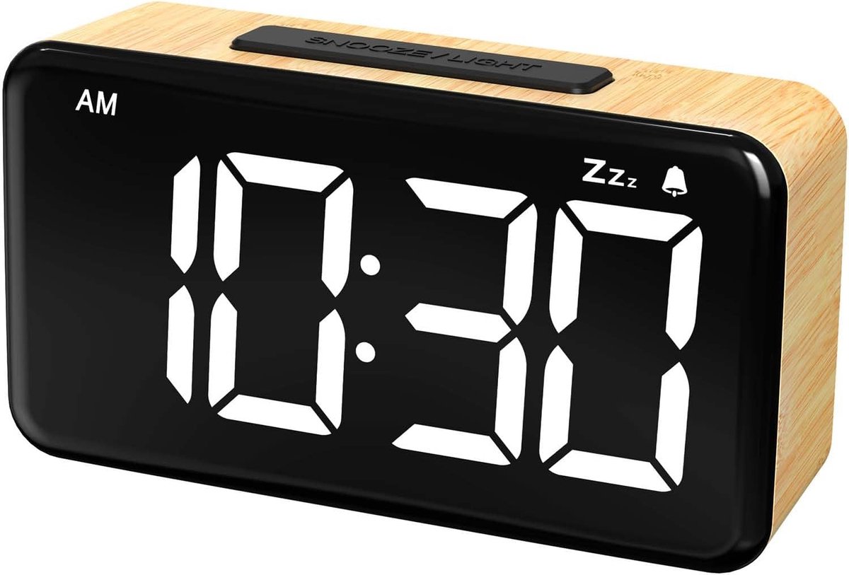 Thijox - Digitale wekker met 5,9 inch LED-display, 9 minuten sluimerfunctie, 2 volumeniveaus, 5 helderheidsniveaus, 12/24 uur, USB-aangedreven, licht