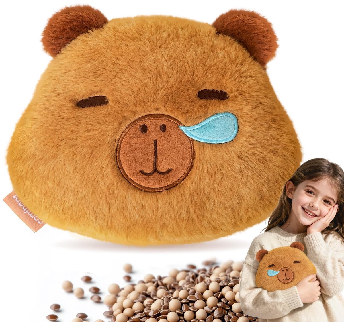 Dailygoods- Verwarmingskussen schattige Capybara - Magnetronbestendig - Warmte/koud kompres - Pijnverlichting - Wasbare bekleding - Zachte knuffel - Warmtekussen