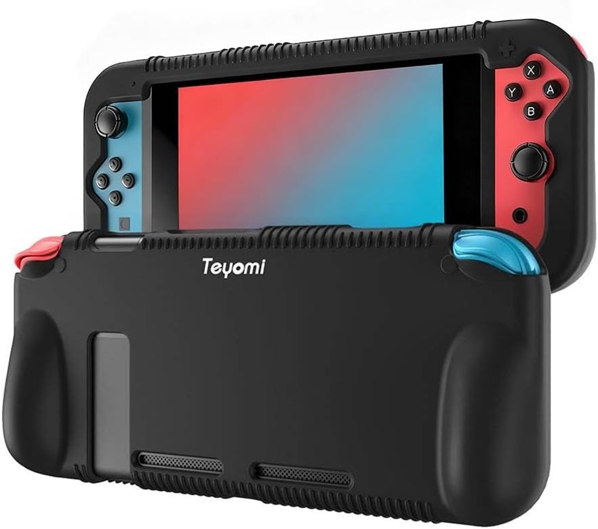 Beschermende silicone hoes voor Nintendo Switch met 2 opbergcompartimenten voor gamecards, schokabsorberend en krasbestendig (Zwart)