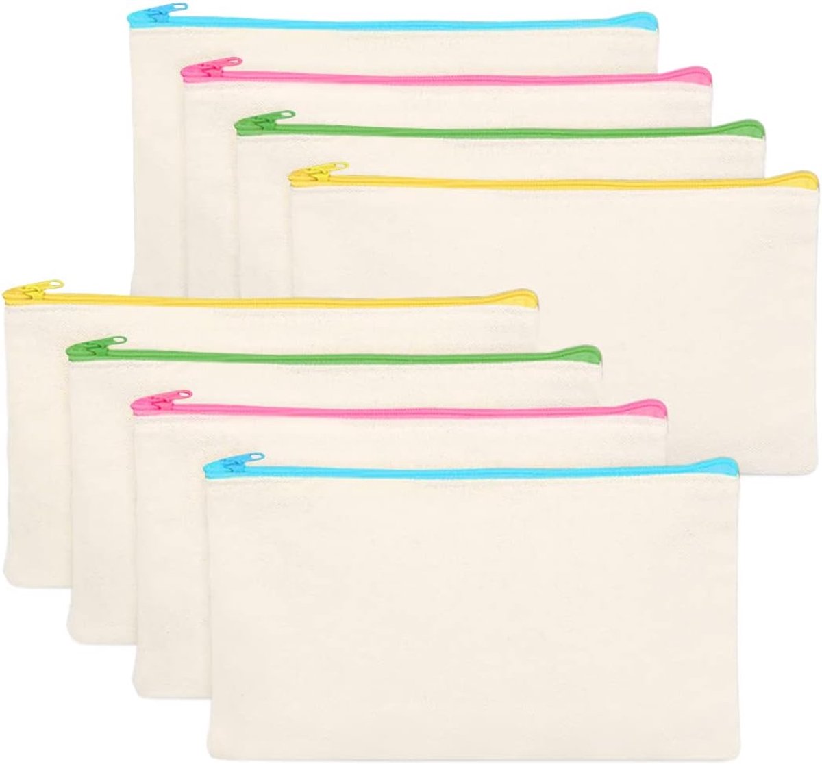 Thijox - Set van 8 stoffen pennenetuis om te knutselen, canvas, ritssluiting, 21 x 12 cm, kleine make-uptas, ideaal voor kinderen en creatief gebruik