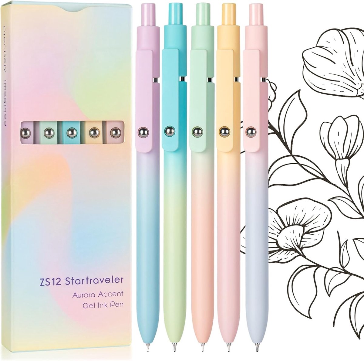 SnelShoppen - Gelpennen Set van 5 - 0.7mm Retractable Gel Pens met Zwarte Inkt - Pastel Kleurige Schrijfgerei voor Kantoor, School, Ergonomisch Design
