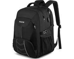 Thijox - Extra grote waterdichte rugzak voor heren, 55 liter, 18,4 inch laptoptas met USB-oplaadpoort, anti-diefstal, voor werk, school en reizen, zwa