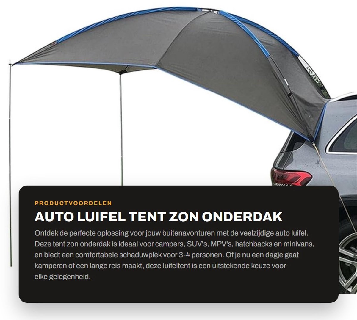 Inovra- Luifeltent 280x190 cm - Camping Tent - Achteruitbreiding - Winddicht - 3-4 Personen - Duurzaam 190T Polyester - Campingtent