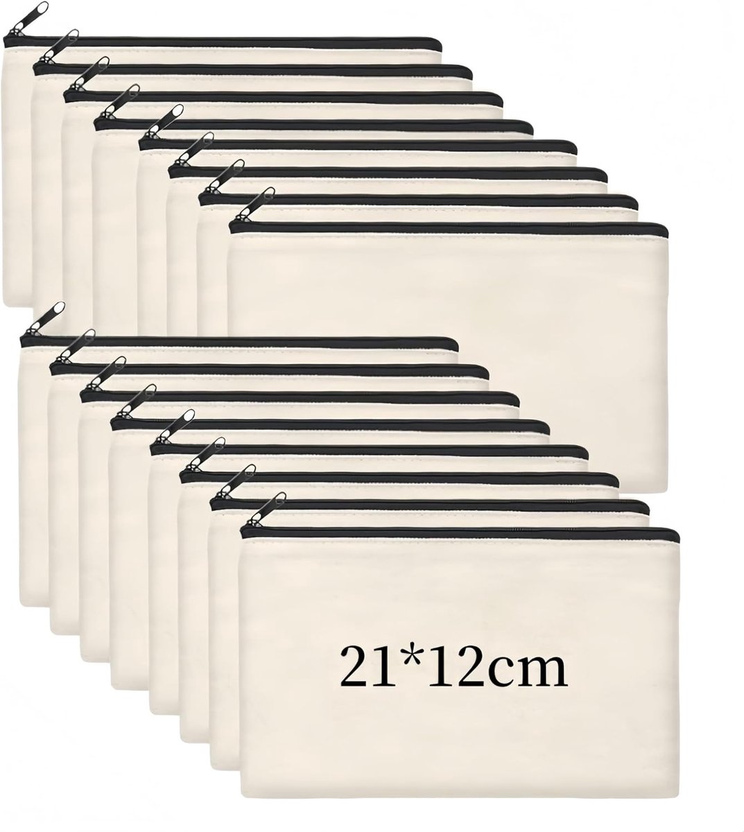 SnelShoppen - 16 Stuks Lege Canvas Pouches, Multifunctionele Toilettas, Cosmeticatas, Pennenhouder, Zacht en Duurzaam, Met Sterke Ritsen, Zwart