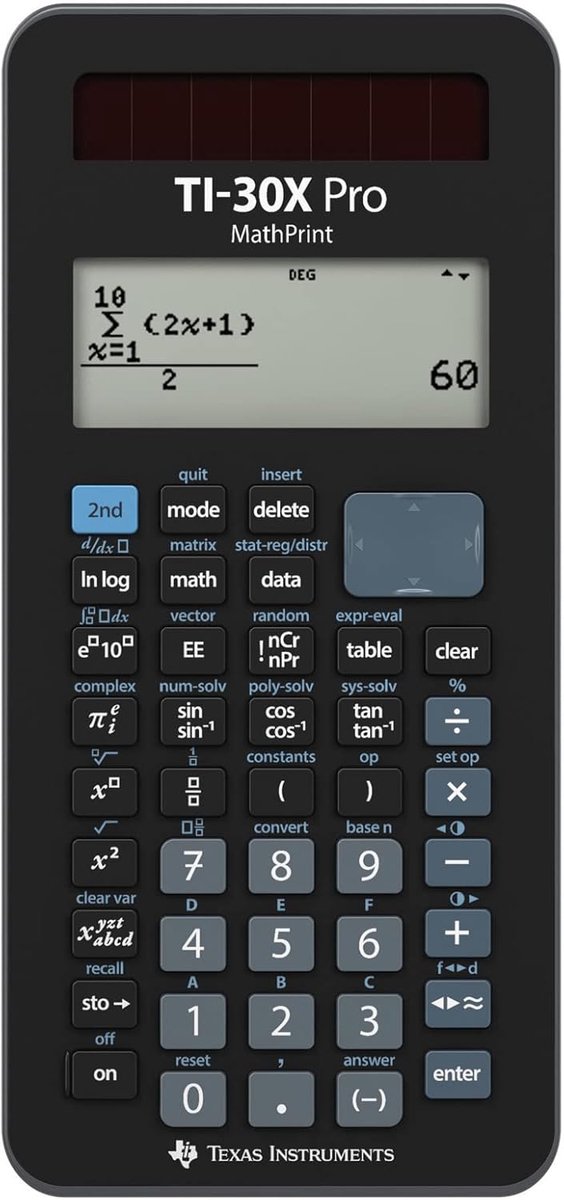 SnelShoppen - Schoolrekenmachine TI-30X Pro Mathprint - 4-regelig high-definition display - Zonne-energie en batterijvoeding - Zwart voor middelbare s