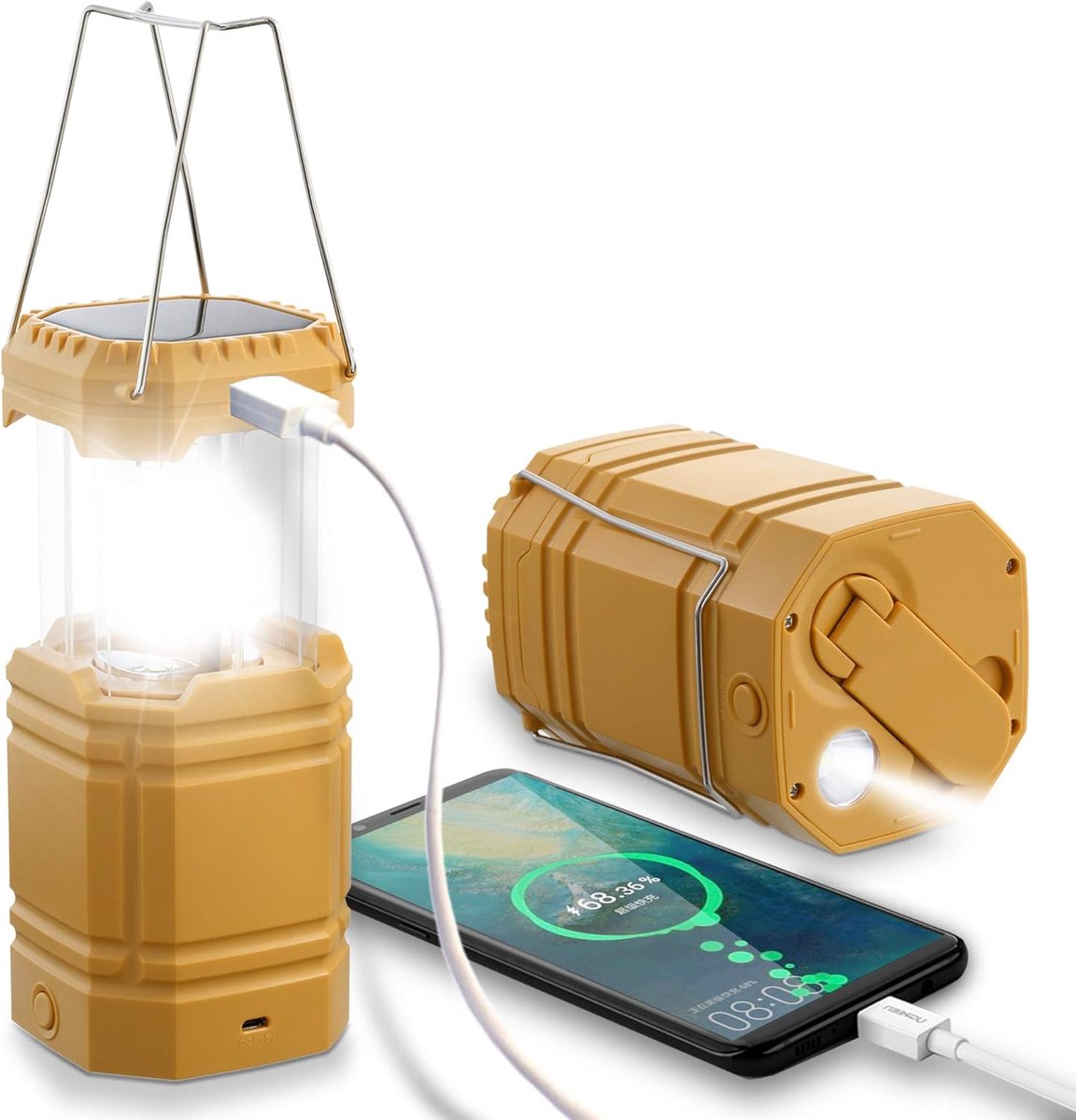 Thijox - Campinglamp op Zonne-energie, Waterdichte Draagbare LED-Campinglantaarn, Noodverlichting met Handslinger, Ingebouwde 3000mAh Powerbank voor W