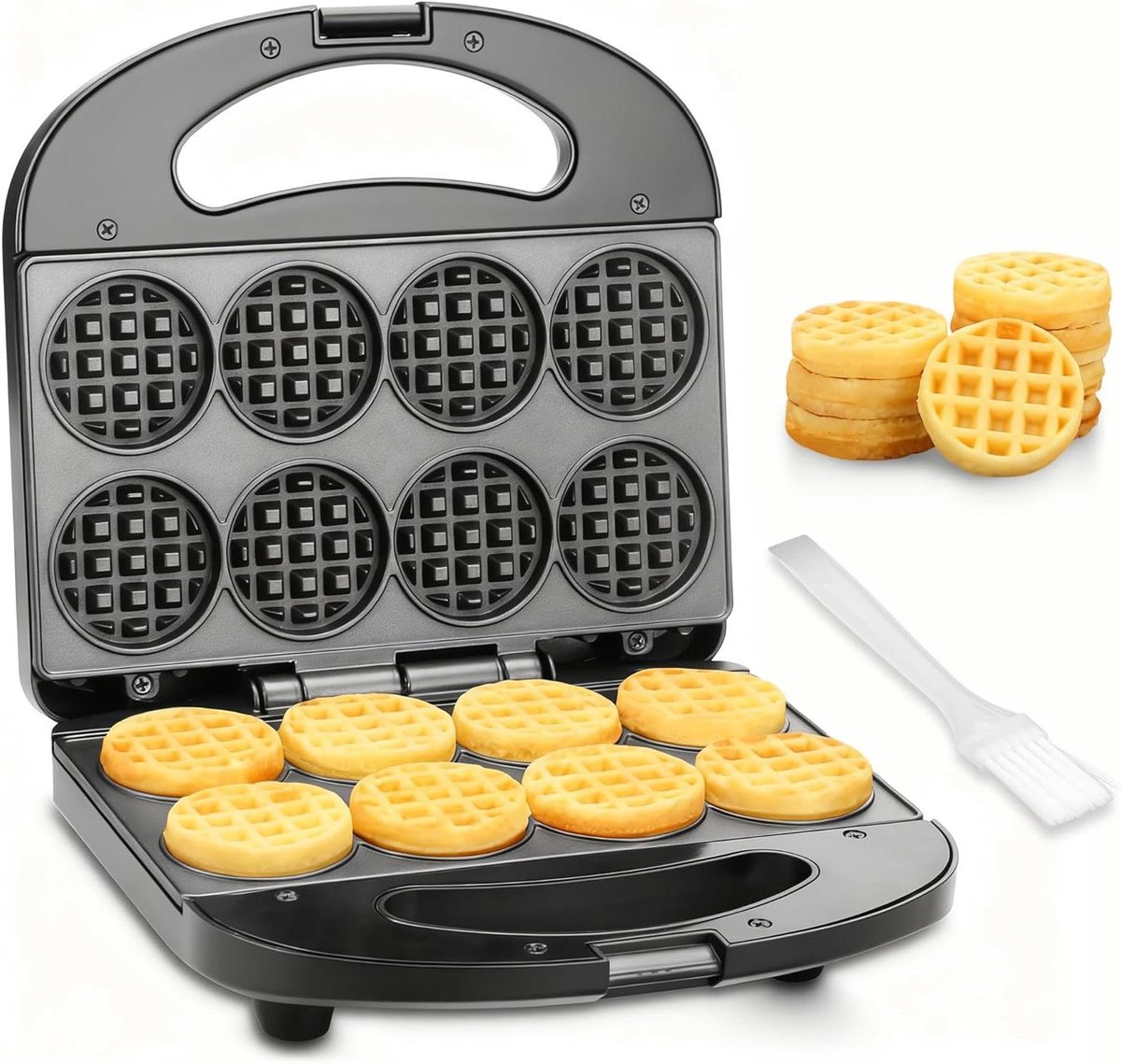 Mini-wafelijzer - Apparaat voor wafels - Ontbijt maken - 8 kleine wafels - 21 cm breed - Zwart