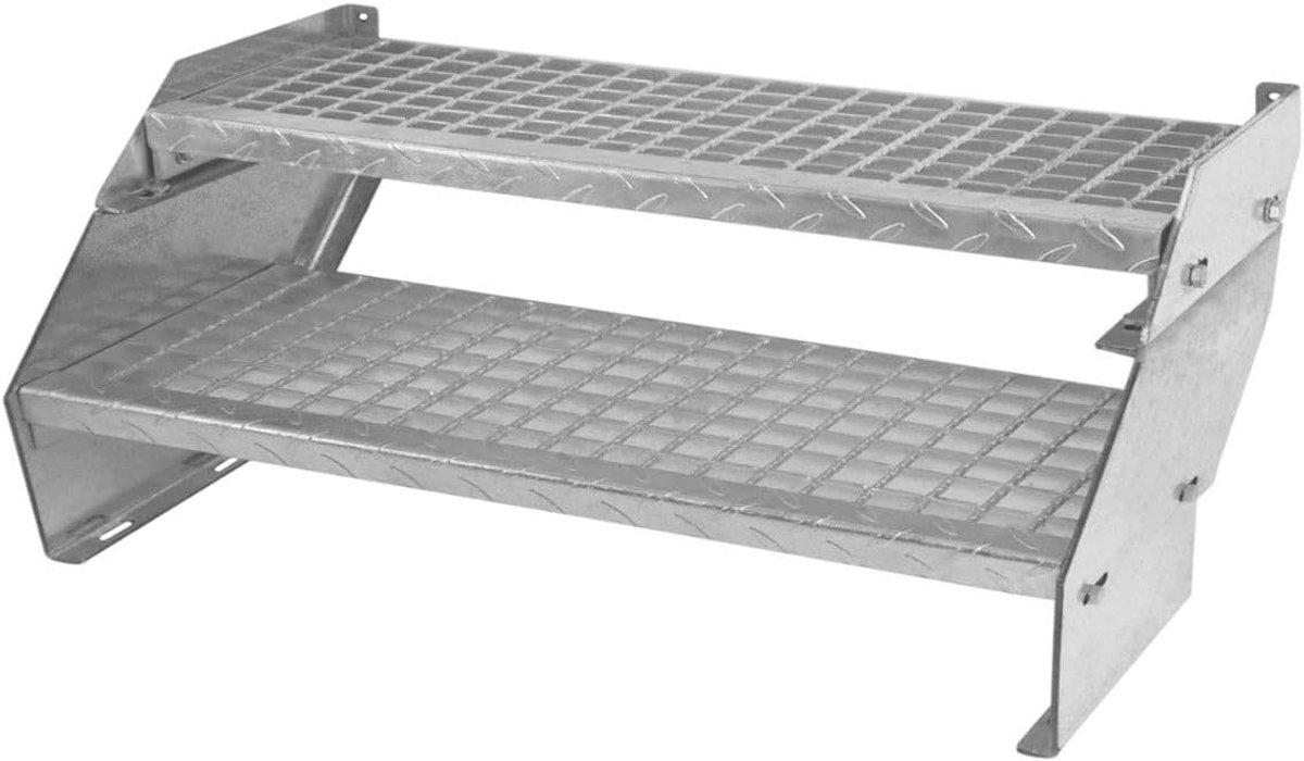 Metalen Trap - Roosterstap Buiten - Veilige Toegang Creëren - Verstelbare Hoogte - 90 cm Breed - Zilver