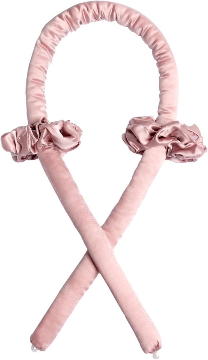 Zijden Haarrollers - Krulset - Haar Stijlen - Hittevrij Krullen - 1 Wrapper 2 Strikken - Dusky Pink