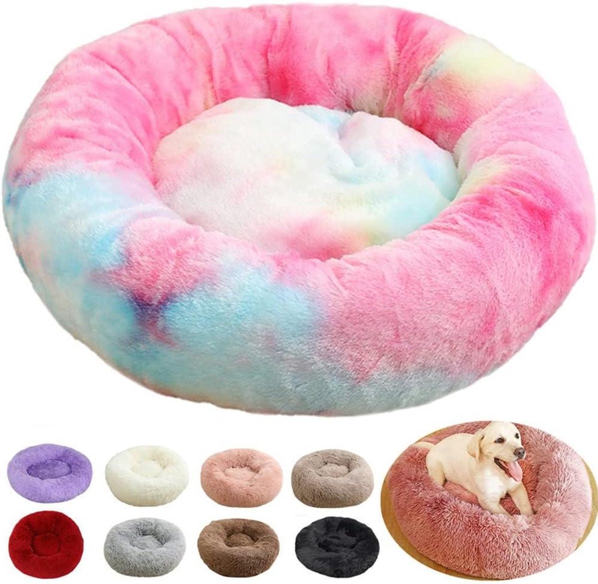 Hondenkussen Rond - Huisdierbed Anti-stress - Rustgevende Slaap - Antislip Onderkant - 40 cm - Regenboog