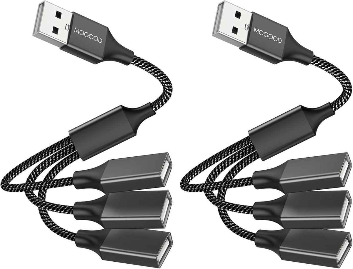 Thijox - 3-poorts USB splitter kabel, USB Type B naar 3 female USB 2.0 verlengkabel Hub voor opladen, gegevensoverdracht, laptop, Mac, 1 male naar 3 f