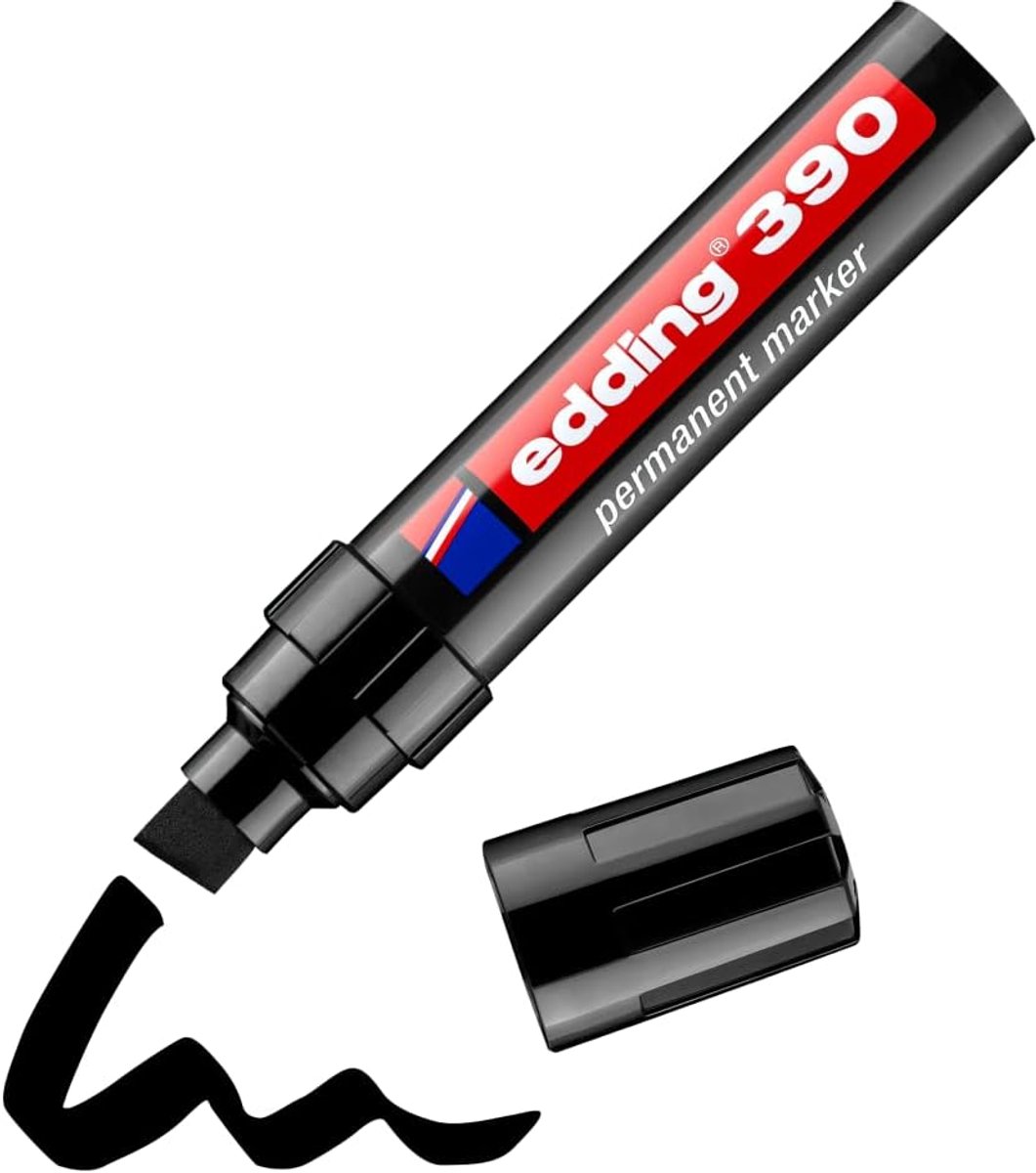 SnelShoppen - Permanente Marker Zwart - 1 Stift - Dikke Beitelpunt 4-12 mm - Watervast, Sneldrogend - Multi-Marker voor Karton, Kunststof, Hout, Metaa