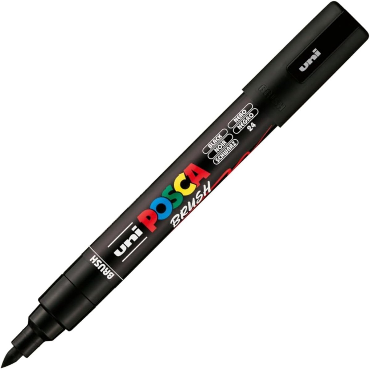 SnelShoppen - Posca Brushmarker 5M Zwart - Creatieve Marker voor Tekenen, Kleuren, Decoreren, Schilderen, Waterbasis, Aquarelverf, Halfflexibele Pense