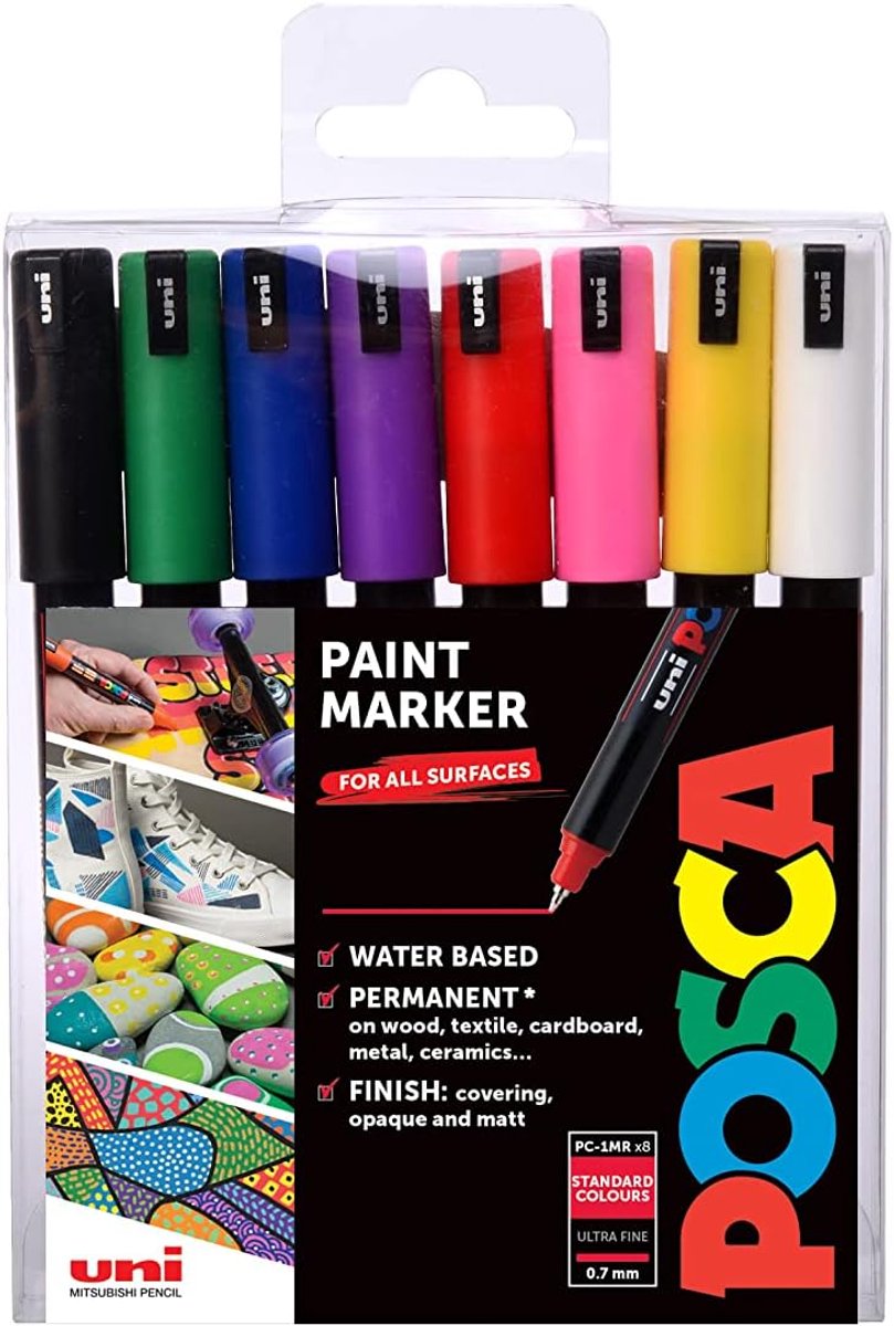 Thijox - POSCA PC-1MR Permanente Marker Verfpennen Set - Ultrafijne Punt voor Kunst en Ambachten - Multi Oppervlakte Gebruik op Hout, Metaal, Papier,