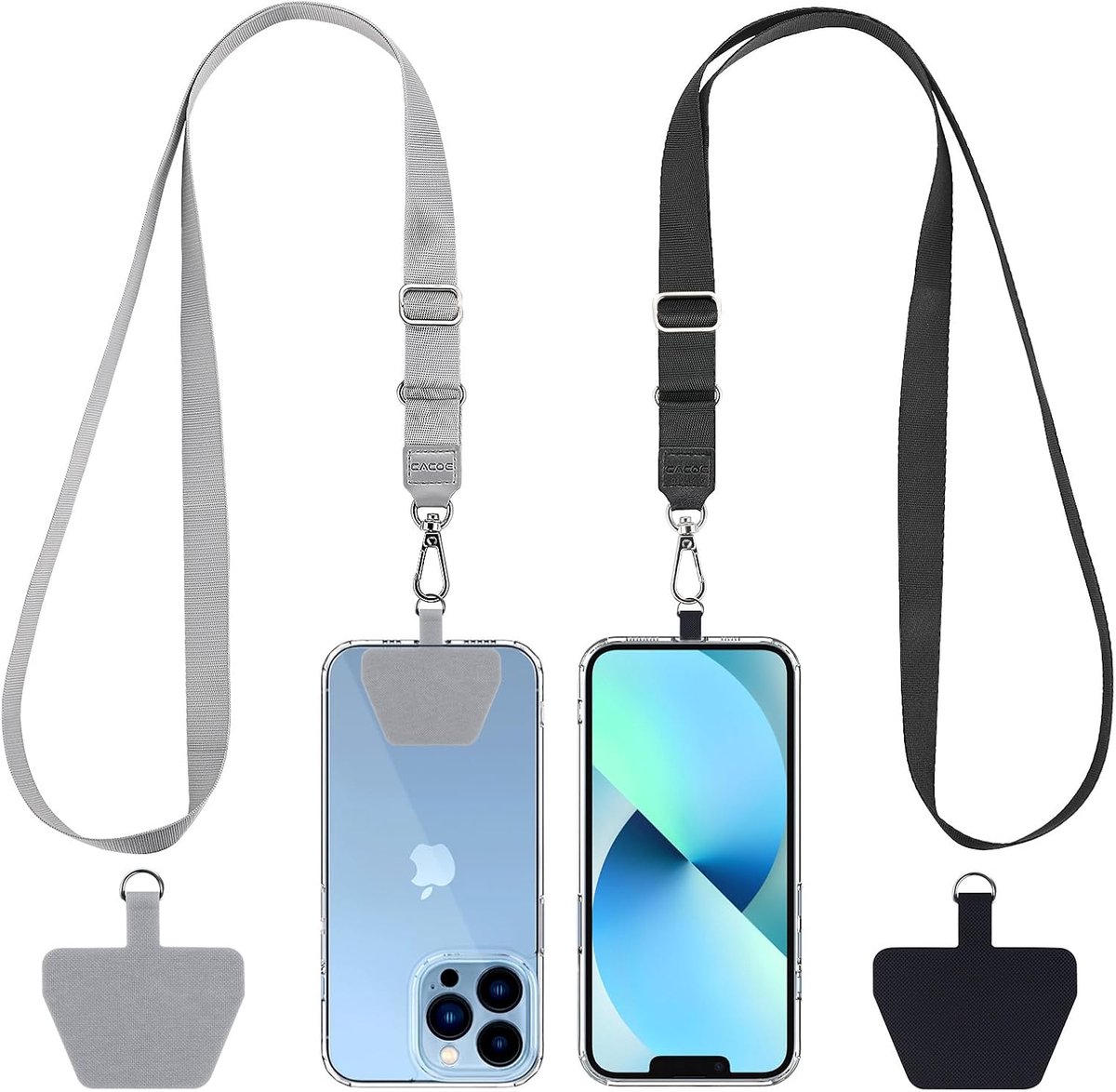 Thijox - Mobiele Telefoonband Universeel 2 Stuks - Instelbare Halsband en Sleutelband met Duurzame Patches - Multifunctionele Schoudertas voor Smartph