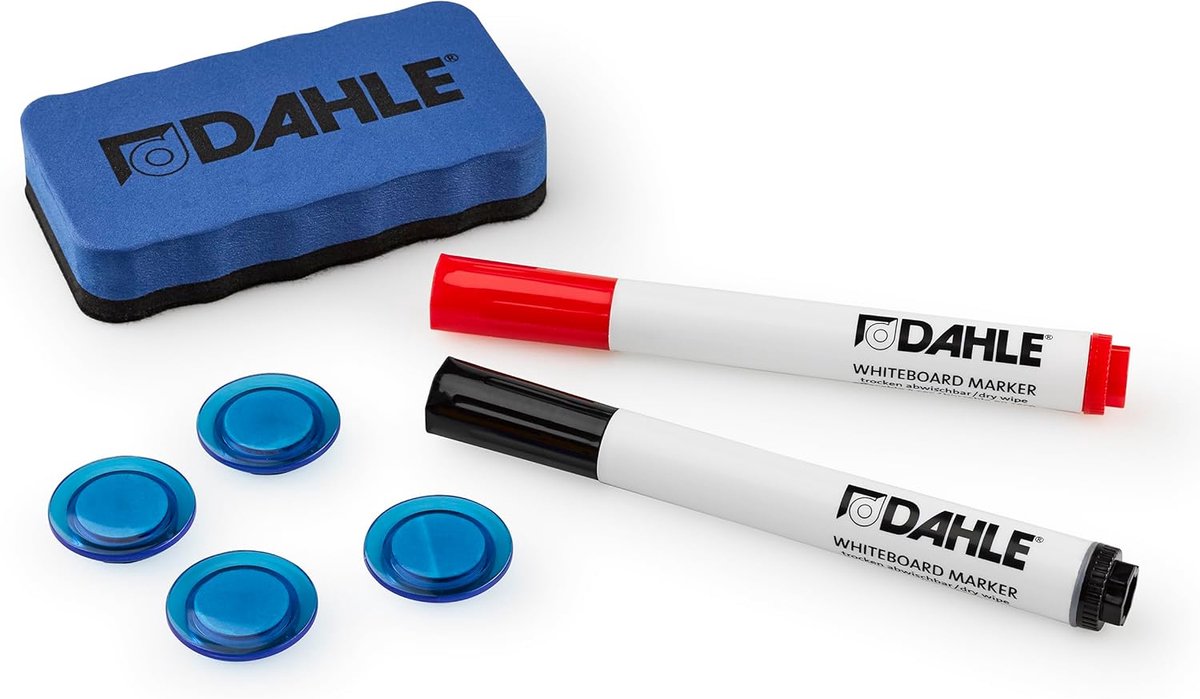 Thijox - Whiteboard Starterset met Magnetische Wisser, 2 Boardmarkers (Rood/Zwart), 4 Magneten - Ideaal voor Presentaties, Workshops en Lezingen