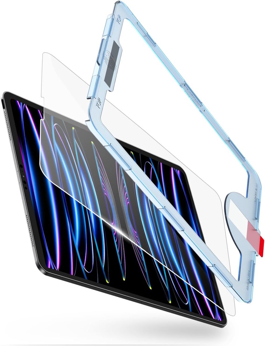 SnelShoppen - Screen Protector iPad Pro 12.9" (2022/2021/2020/2018) - Tempered Glass - Auto-Alignment EZ Kit - Ultra Clear - Scratch-resistant - Case