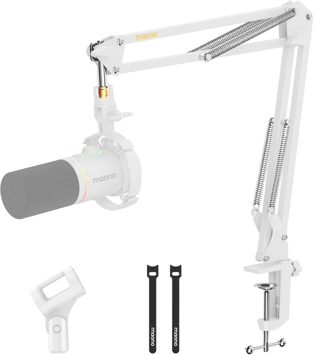 Verstelbare Microfoon Boom Arm voor Podcasting, Gaming en Streaming met Desk Clamp en Schroefadapter 3/8" naar 5/8" - Max Laadvermogen 1kg BA20 Wit
