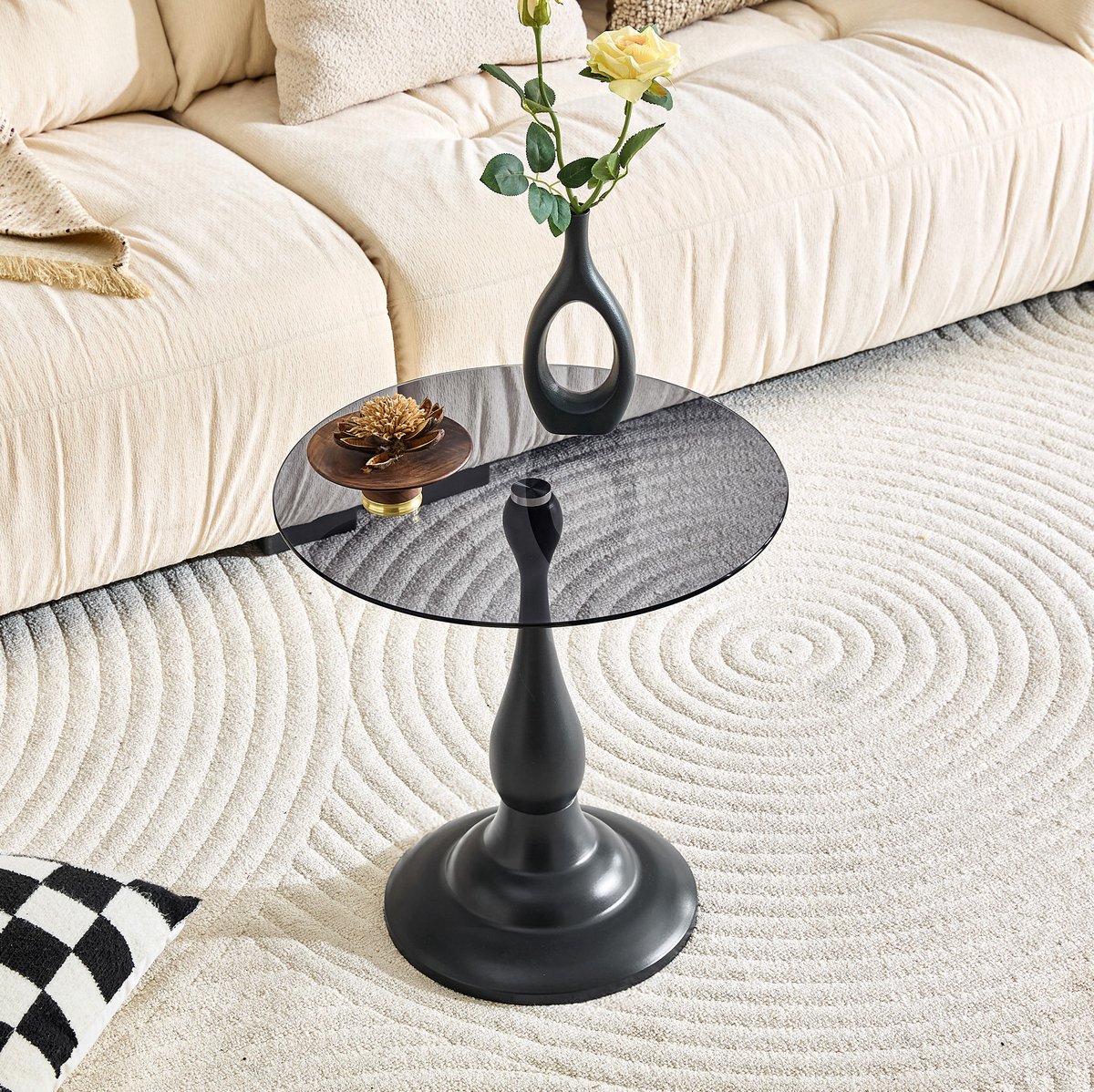 Mivray Bijzettafel - Ronde Tafel Van Gehard Glas En Metaal Met Stevige Sokkel - Modern Voor Woonkamer En Slaapkamer - Zwart - 50 Cm