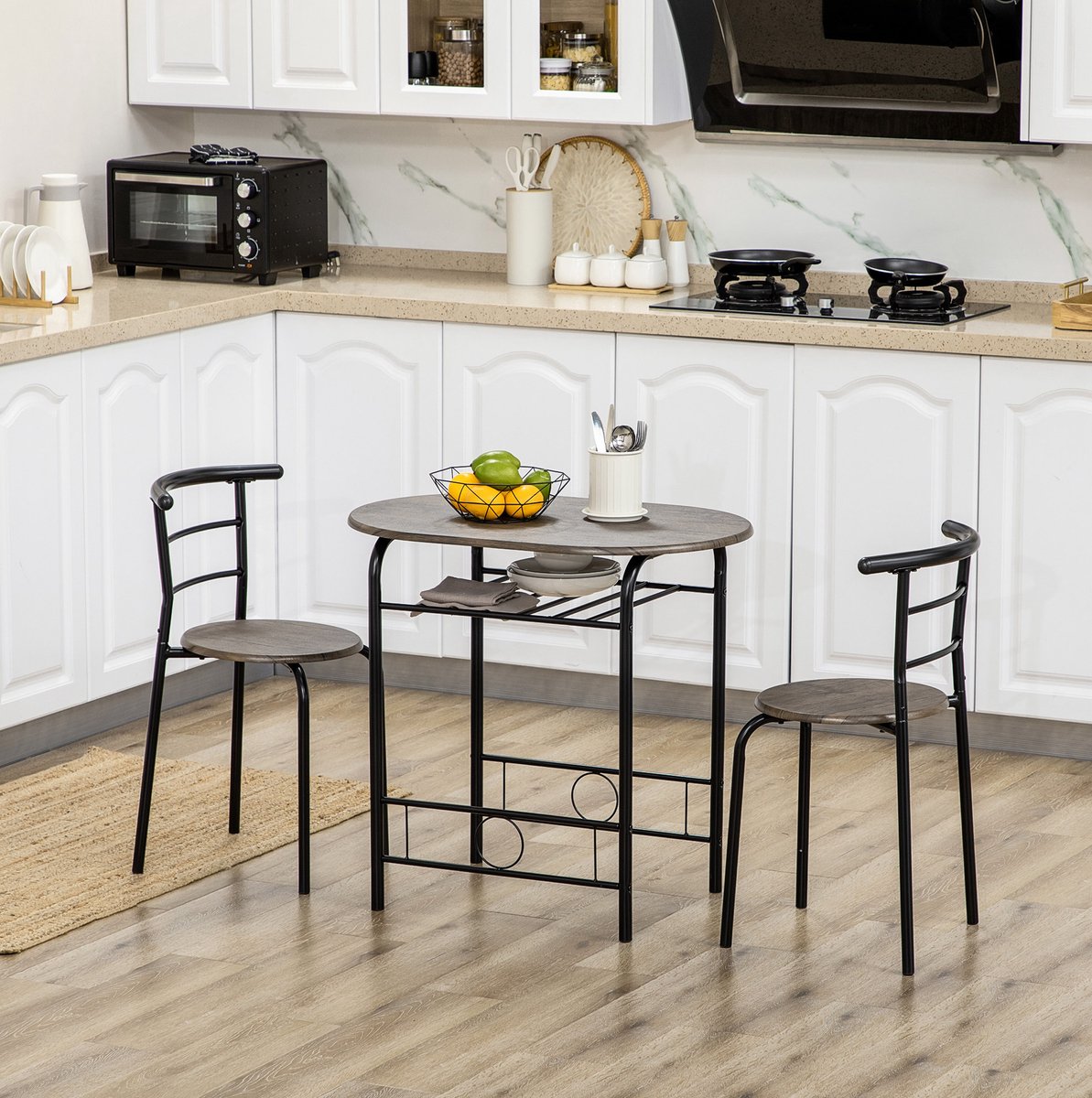 MEUNIQ bistroset eettafelset met 2 stoelen 80 x 53 x 74,5 cm met opbergplank en inschuifba