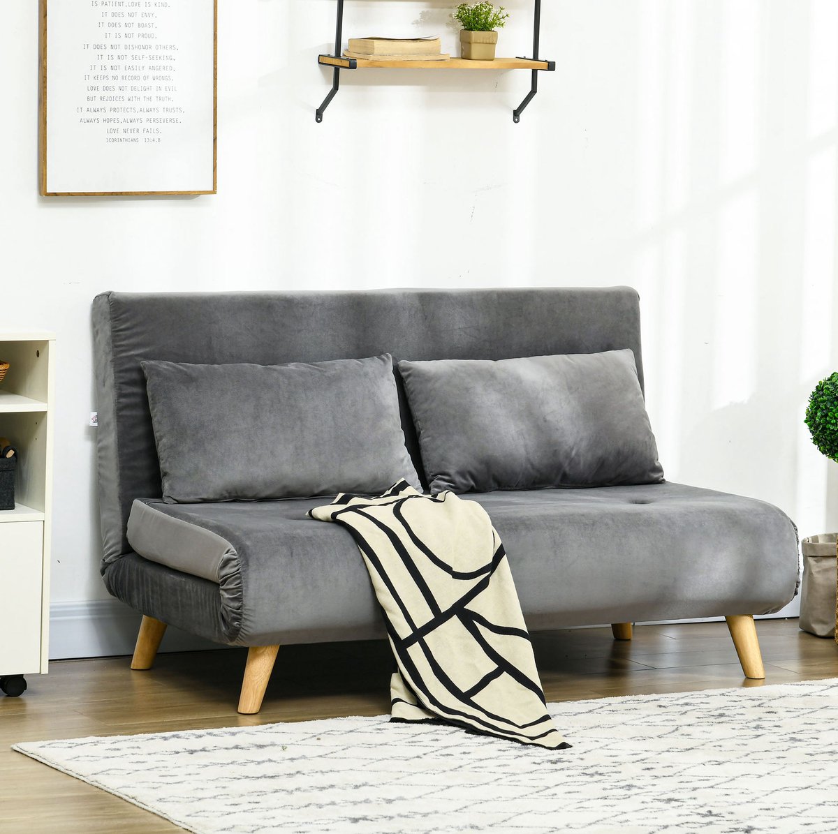 FloraGrace Slaapbank 2-Zits 130 X 78 X 79 Cm Met Bedfunctie En 6-Standen Verstelbare Rugleuning Voor Woonkamer Polyester Grijs