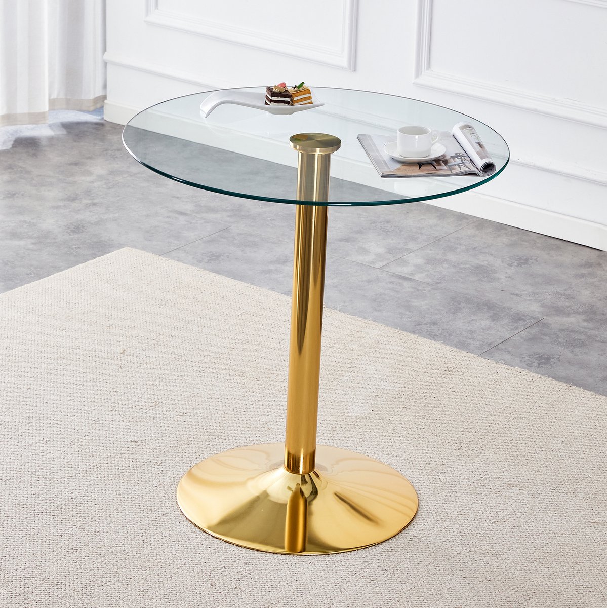 MIVRAY Bartafel - Ronde Tafel Van Gehard Glas Met Gouden Metalen Voet - Minimalistisch Voor Woonbar En Horecaruimte - Transparant - 89 x 92 cm