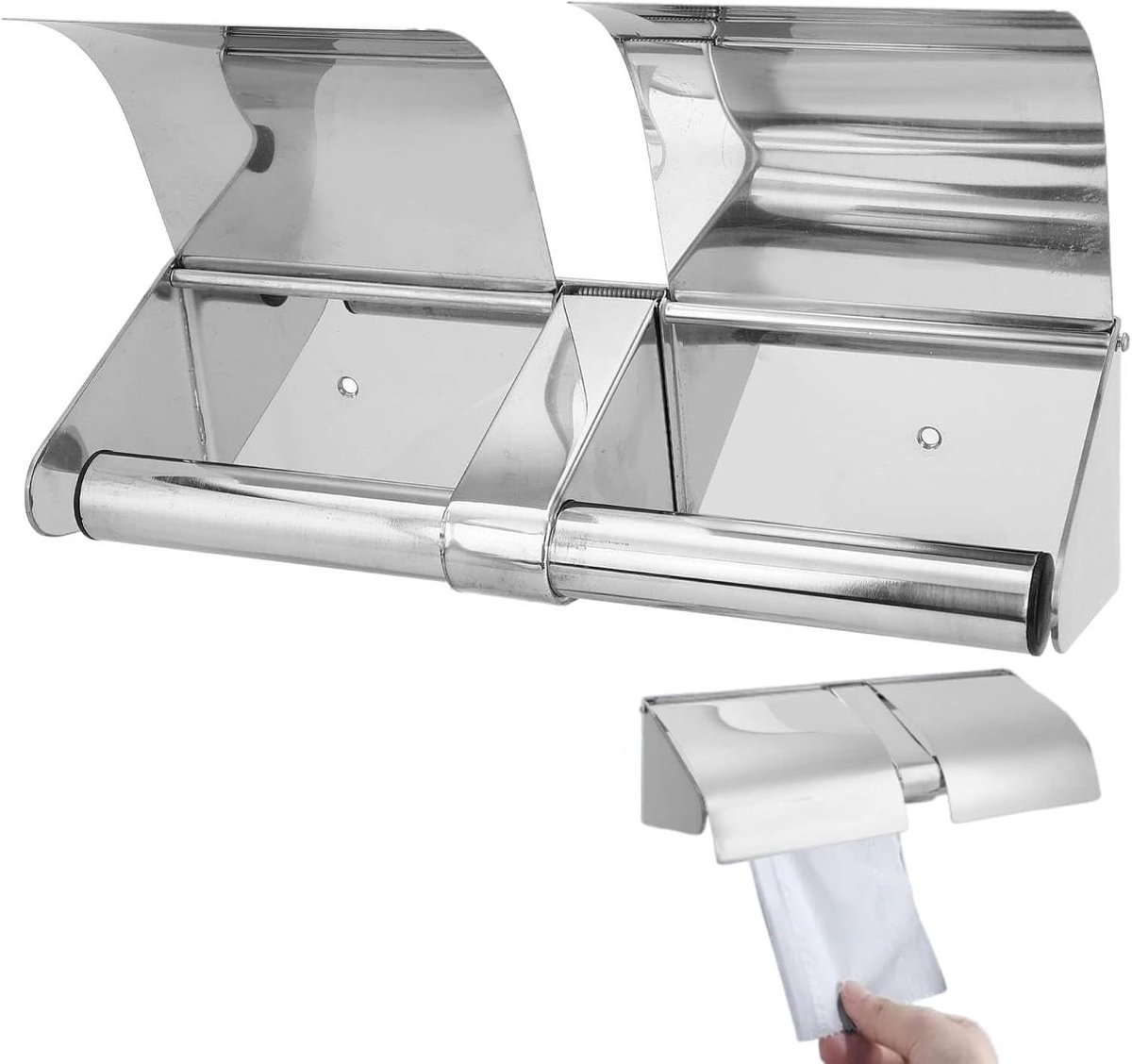 Dubbele Wandmontage Toiletpapierhouder van RVS - Veilig Toiletpapier Dispenser met Slot en Deksel voor Commercieel Gebruik