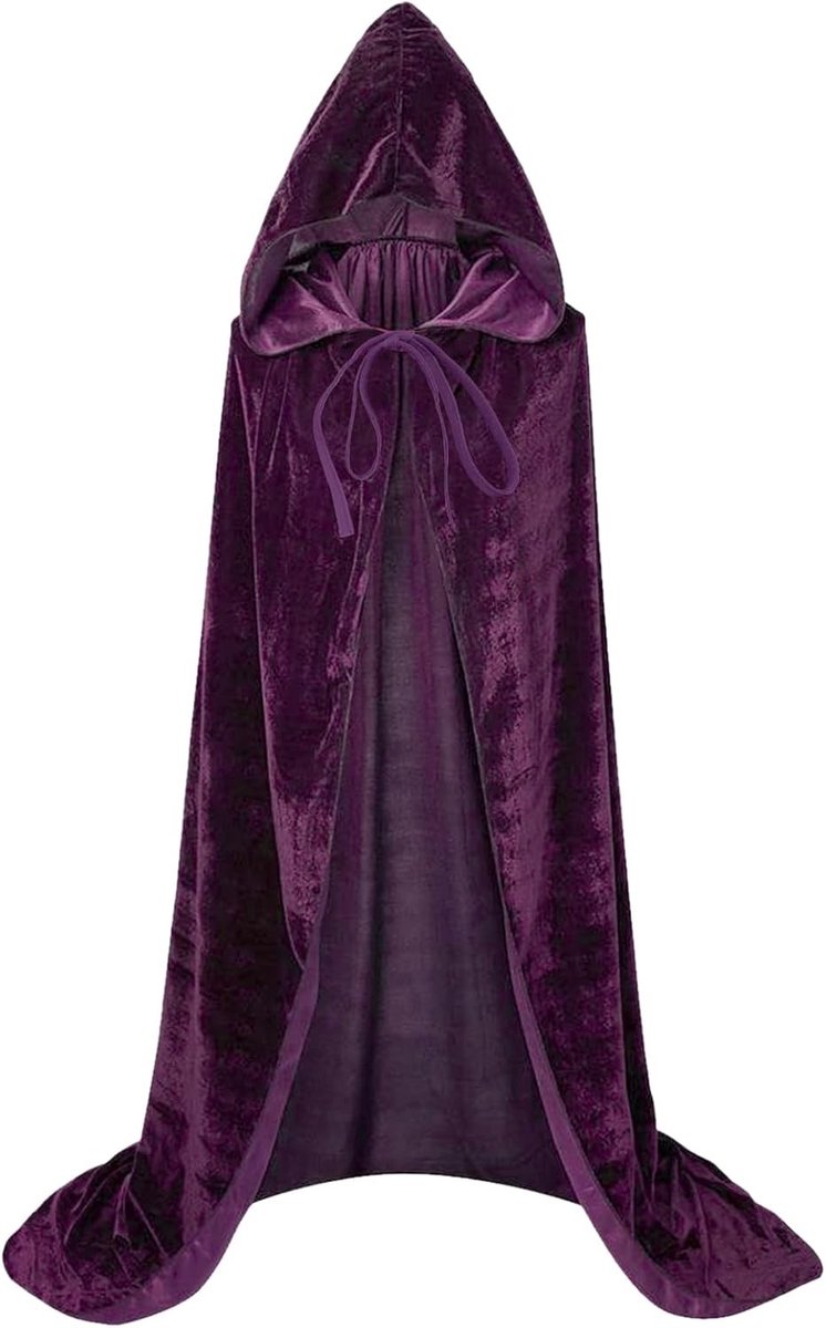 Lila Halloween Cape van Fluweel met Kap, 140 cm, Perfect voor Heksen, Duivels en Magiërs, Feestkleding voor Kinderen