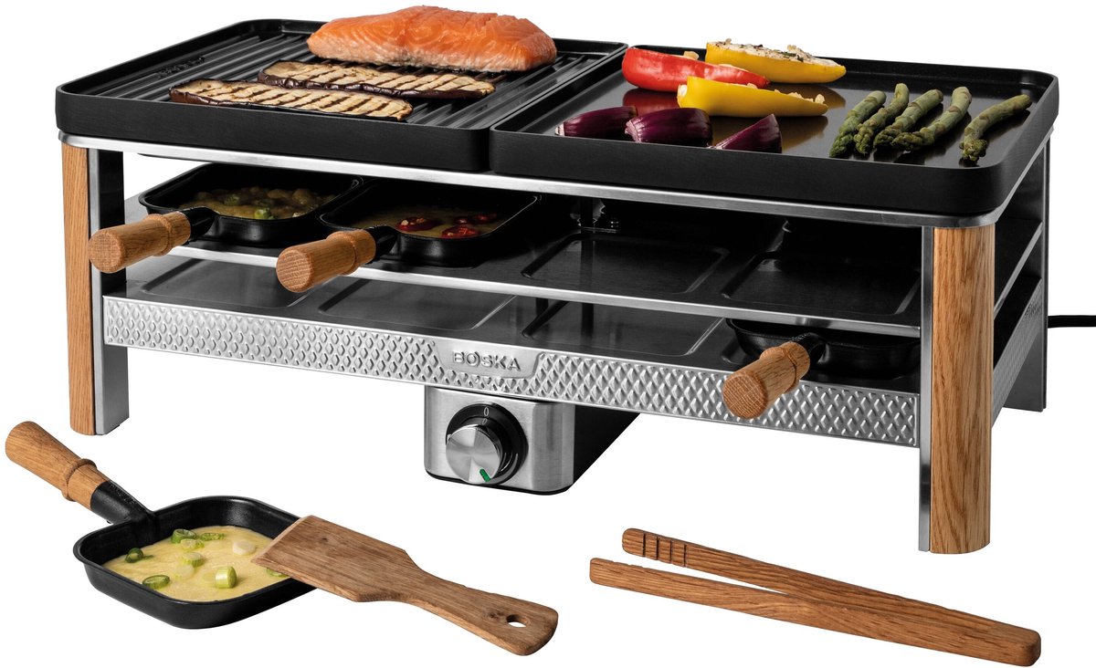 BOSKA Gourmet Pro – Gourmetstel voor 8 Personen – Met 2 Omkeerbare Grillplaten - Rustlaag