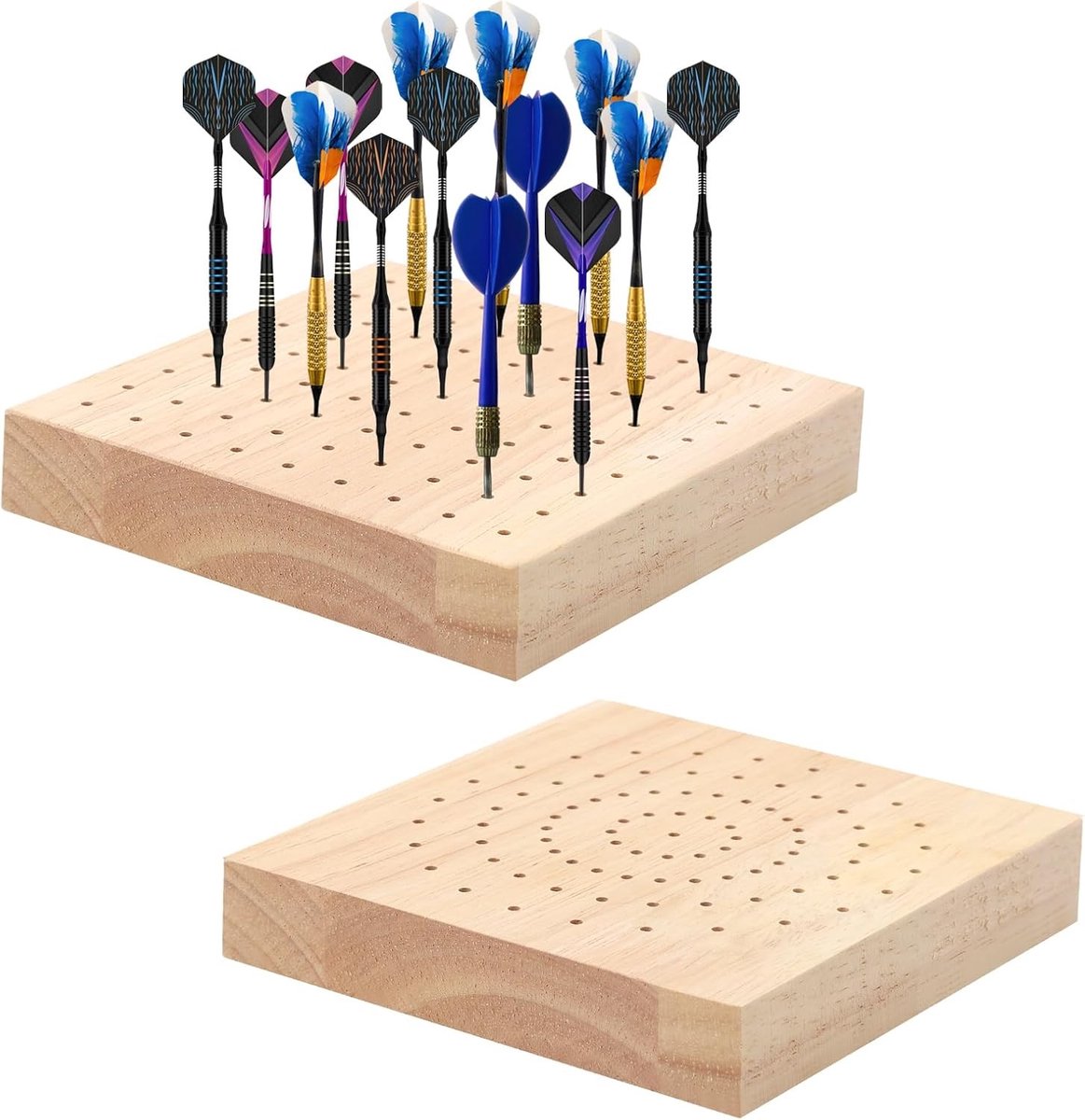 Houten Dart Houder met Plaatsingsgaten, Ideaal voor Opslag en Organisatie van Darts, Stabiele Dartstand voor Thuis en Bar, 10x10 cm, 2 Stuks