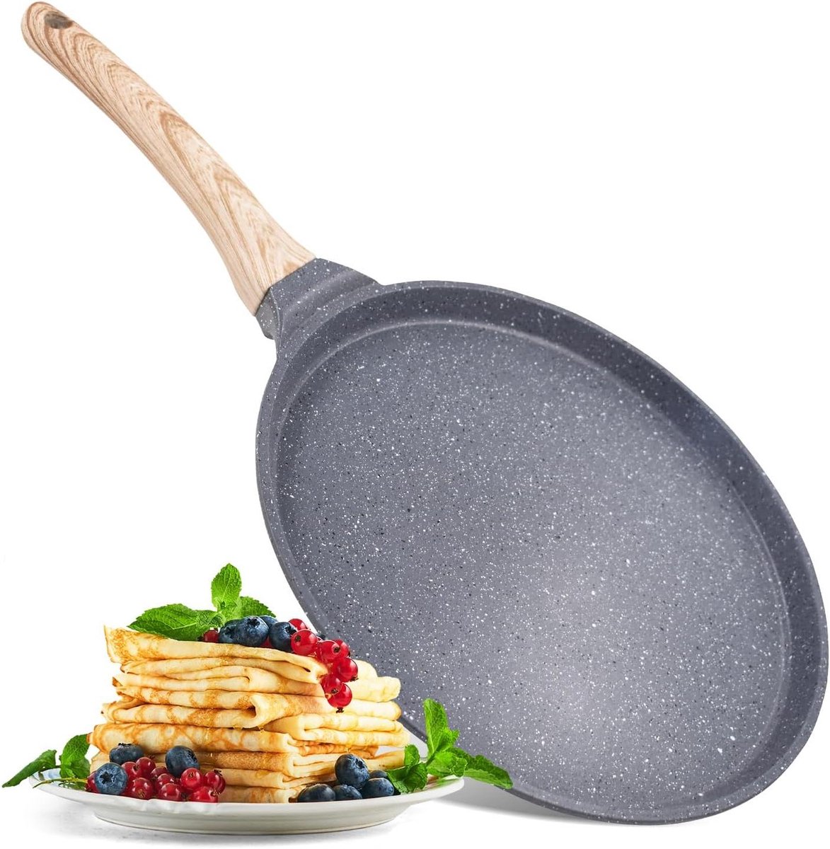 Koekenpan - Platte pan - Ontbijt maken - Antiaanbaklaag - 26 cm - Zwart